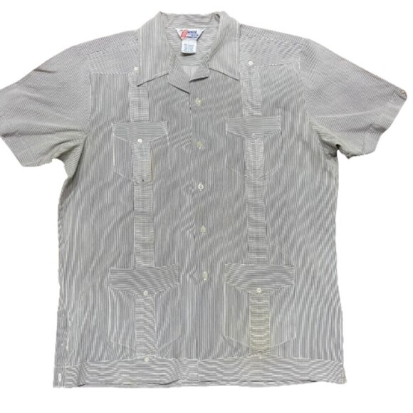 Romani Collection Vintage 70s Quad Pocket Micro Stripe Shirt Grey Men's Size L - Picture 1 of 8